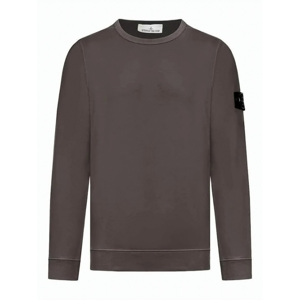 STONE ISLAND Brown Long-Sleeve Crewneck Sweatshirt with Distinctive Patch Logo